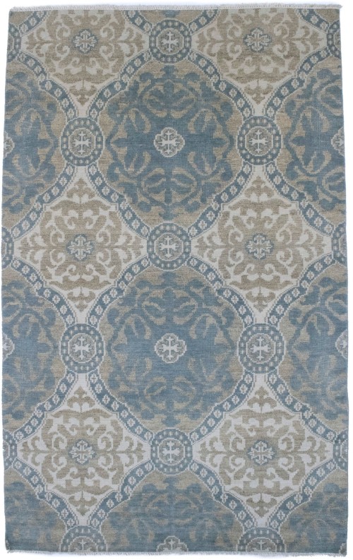 Muted Teal Blue Geometric 6X9 Modern Oriental Rug