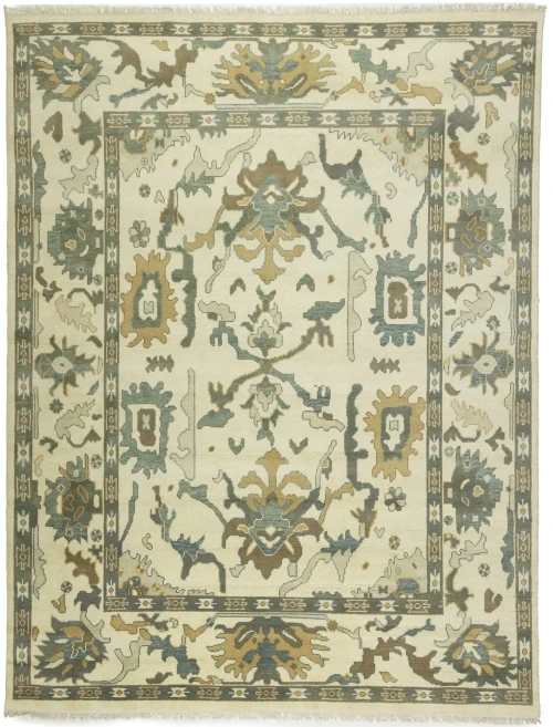 Muted Cream Floral 9X12 Oushak Oriental Rug