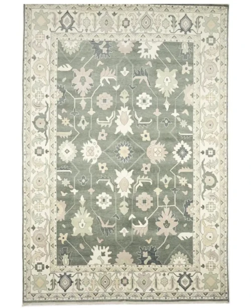 Muted Cream Floral Transitional 12X18 Oushak Chobi Oriental Rug