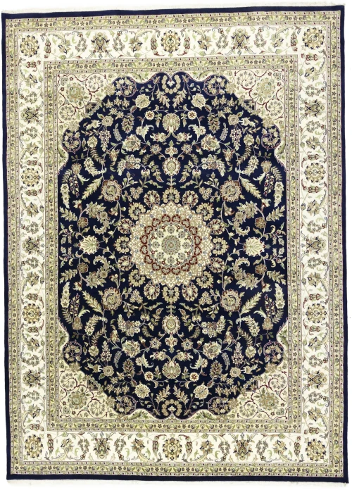 Blue Floral 9X12 Indo-Nain Oriental Rug