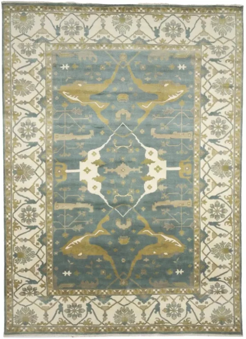 Greenish Gray Floral Traditional 10X14 Oushak Oriental Rug