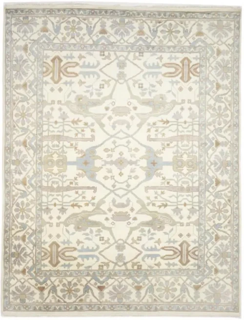 Muted Cream Floral Traditional 9X12 Oushak Oriental Rug