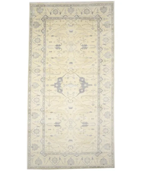 Muted Beige Floral Traditional 9X18 Oushak Oriental Rug