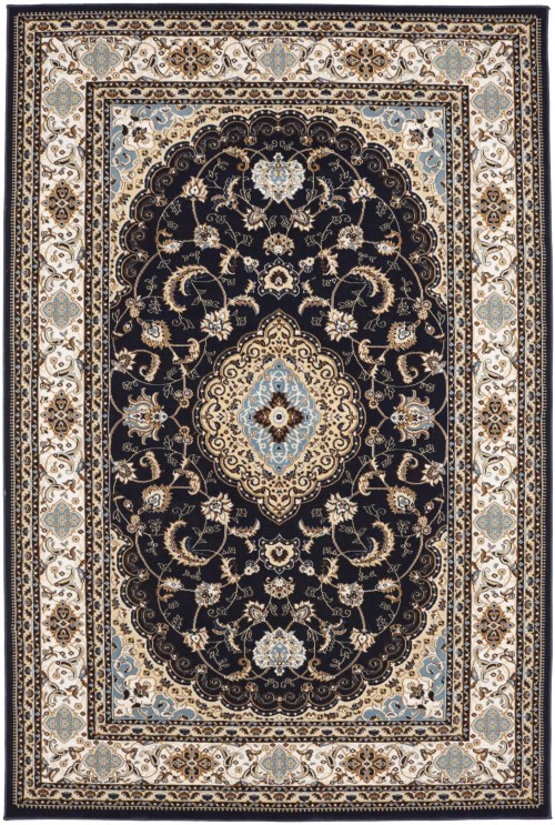 Navy Floral Oriental Style 5X8 Machine-Made Rug