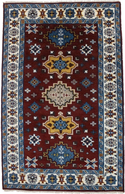 Wine Red Geometric 5X8 Kazak Oriental Rug