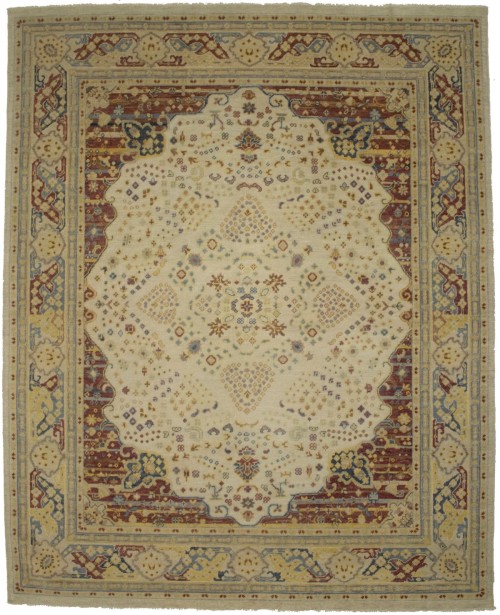 Muted Cream Beige Floral 8X10 Heriz Serapi Oriental Rug