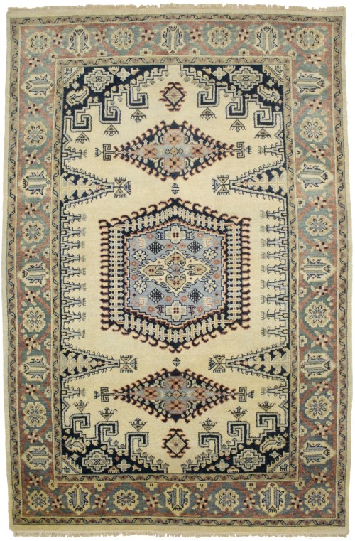 Cream Tribal 6X9 Indo-Viss Oriental Rug