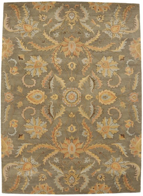 Tan Floral Modern 8X11 Oriental Hand-Tufted Rug