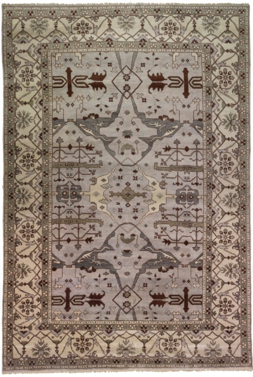 Greige Floral 12X18 Oushak Oriental Rug