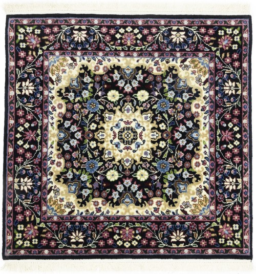 Black Floral 3X3 Kirman Oriental Square Rug