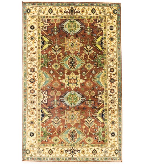 Rust & Cream Tribal Geometric 5X8 Indo-Karajeh Oriental Rug