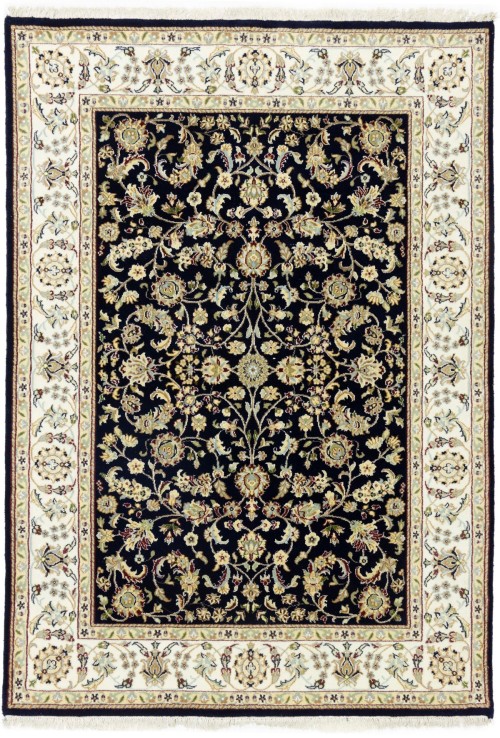 Dark Navy Floral 5'5X8 Indo-Nain Oriental Rug