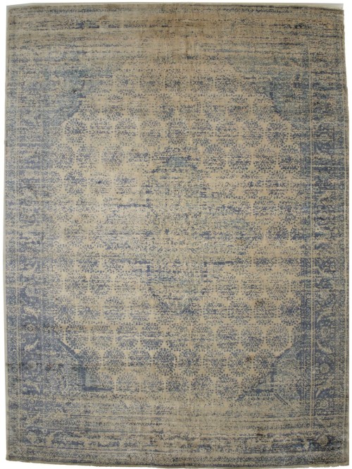Blue-gray Distressed Floral Modern 9X12 Hand-Loomed Rug