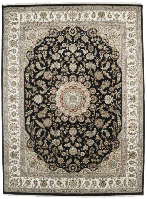 Black Floral 9X12 Indo-Nain Oriental Rug