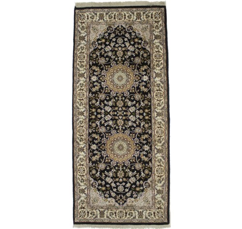 Black Floral 3X6 Indo-Nain Oriental Runner Rug