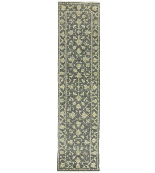 Muted Dark Slate Floral 2'3X12 Transitional Oriental Runner Rug