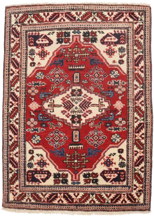 Vintage Cream Geometric 2'5X3'5 Heriz Persian Rug