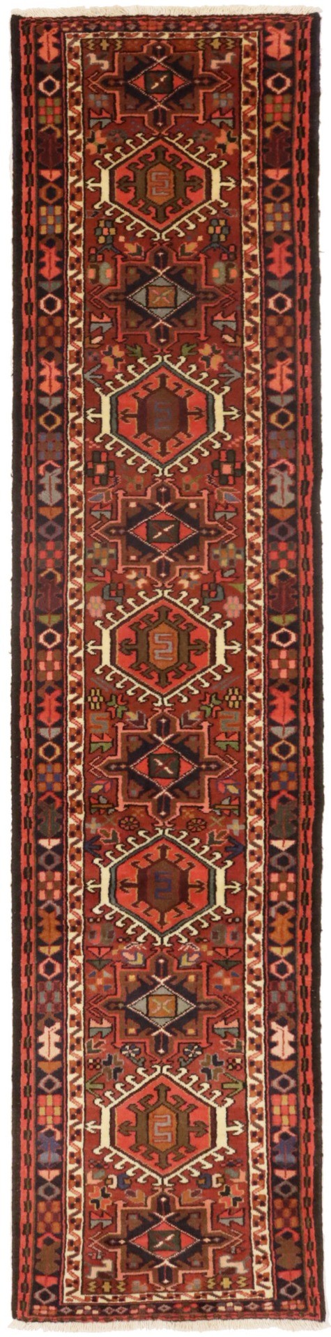 Vintage Terracotta Red Geometric 2X10 Karajeh Persian Runner Rug