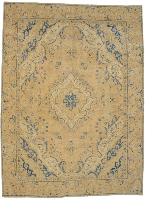 Antique Traditional Muted Beige 9X12 Tabriz Persian Rug
