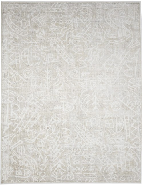Antique Muted Beige Floral 9'6X12'3 Distressed Vintage Oriental Rug