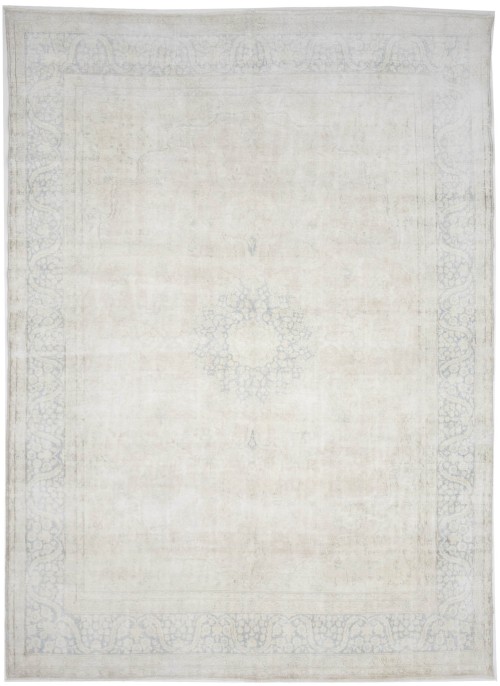 Antique Muted Beige Floral 10X13 Distressed Vintage Oriental Rug