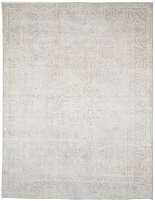 Antique Muted Beige Floral 9'8X12'4 Distressed Vintage Oriental Rug