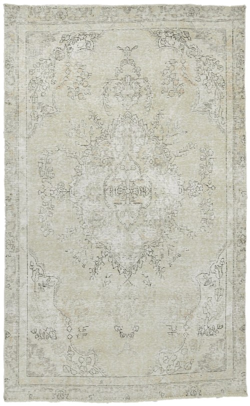Antique Muted Beige Floral 5'2X8'5 Distressed Vintage Oriental Rug