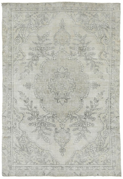 Antique Muted Beige Floral 5'3X8'8 Distressed Vintage Oriental Rug