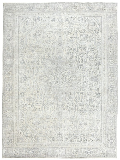 Antique Muted Beige Floral 9X12 Distressed Vintage Oriental Rug