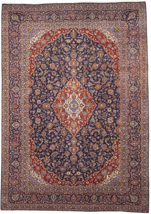 Semi Antique SignedTraditional Purple-navy 10X14 Kashan  Rug