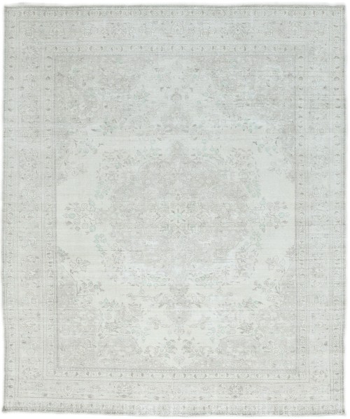 Antique Muted Beige Floral 9'8X12'4 Distressed Vintage Oriental Rug