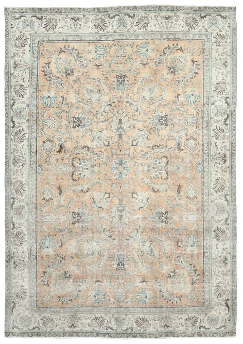 Semi Antique Muted Light Peach Floral 8X11 Distressed Vintage Oriental Rug