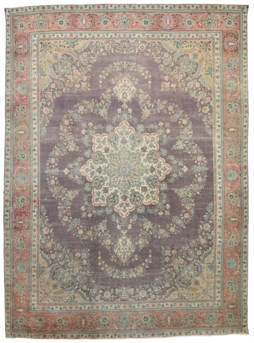 Semi Antique Muted Plum Floral 10X13 Distressed Vintage Oriental Rug