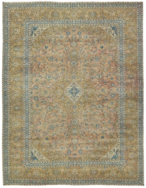 Semi Antique Muted Light Salmon Floral 10X13 Distressed Vintage Oriental Rug