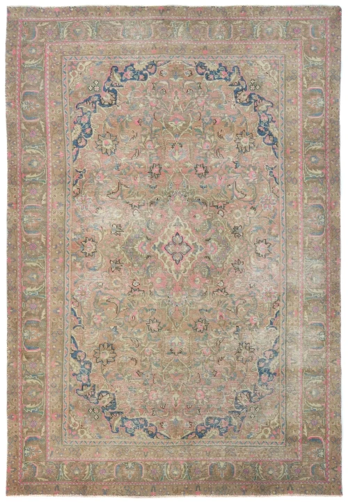 Semi Antique Muted Brown Floral 6X9 Distressed Vintage Oriental Rug