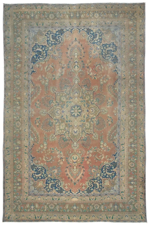 Semi Antique Muted Salmon Floral 6X9 Distressed Vintage Oriental Rug