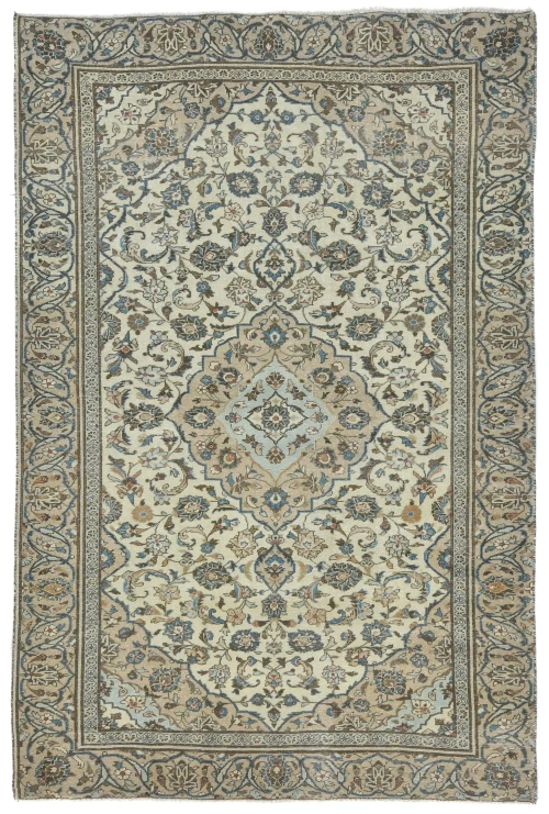 Semi Antique Muted Cream Floral 6X9 Distressed Vintage Oriental Rug