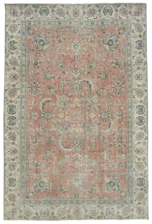 Semi Antique Muted Floral 7X10 Distressed Vintage Oriental Rug
