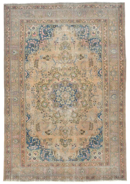 Semi Antique Muted Light Peach Floral 6X9 Distressed Vintage Oriental Rug