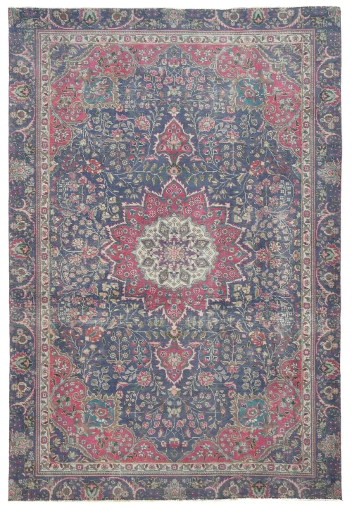 Semi Antique Muted Dark Purple Floral 6X9 Distressed Vintage Oriental Rug