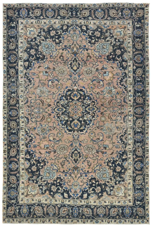 Semi Antique Muted Light Salmon Floral 8X11 Distressed Vintage Oriental Rug