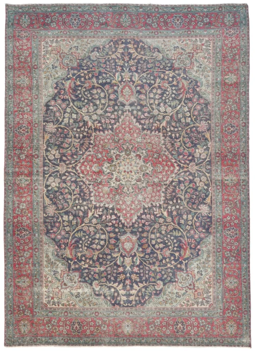 Semi Antique Muted Purple-navy Floral 8X11 Distressed Vintage Oriental Rug