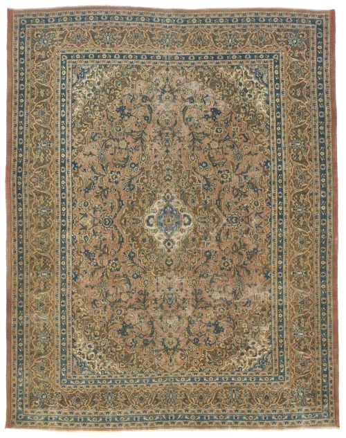 Semi Antique Muted Light Peach Floral 8X11 Distressed Vintage Oriental Rug