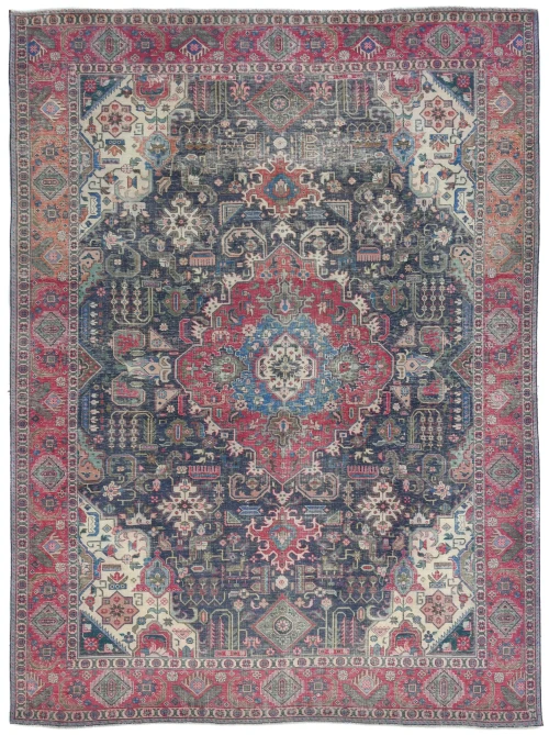 Semi Antique Muted Purple-navy Floral 9X12 Distressed Vintage Oriental Rug