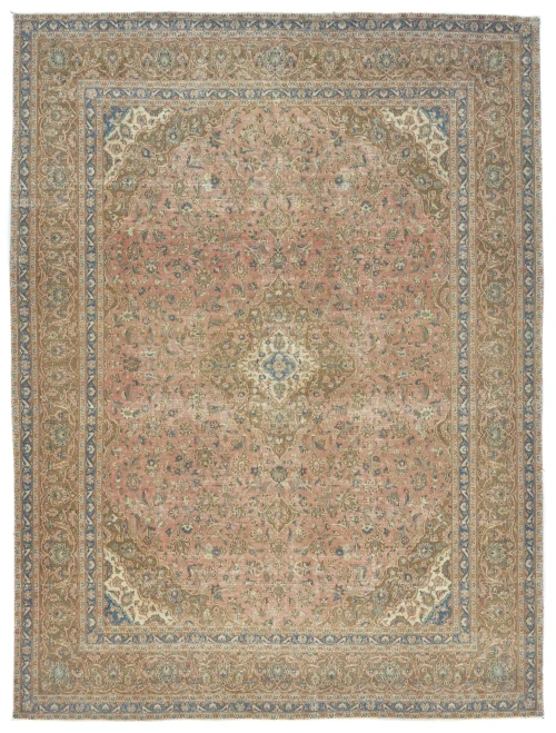 Semi Antique Muted Bittersweet Red Floral 9X12 Distressed Vintage Oriental Rug