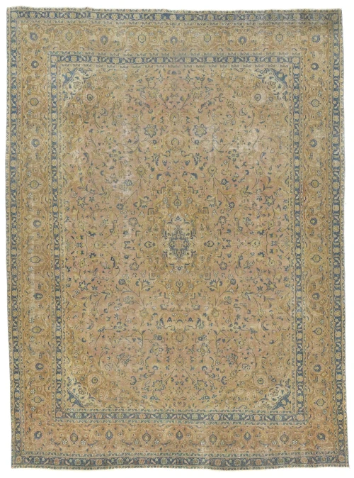 Semi Antique Muted Light Peach Floral 9X12 Distressed Vintage Oriental Rug