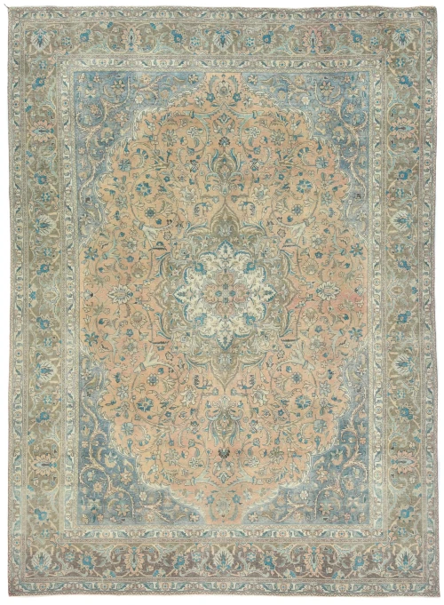 Semi Antique Muted Light Peach Floral 10X13 Distressed Vintage Oriental Rug