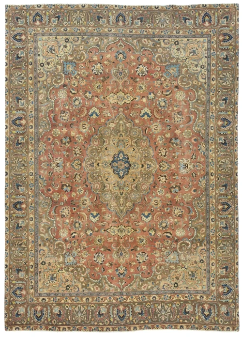 Semi Antique Muted Red Floral 9X12 Distressed Vintage Oriental Rug