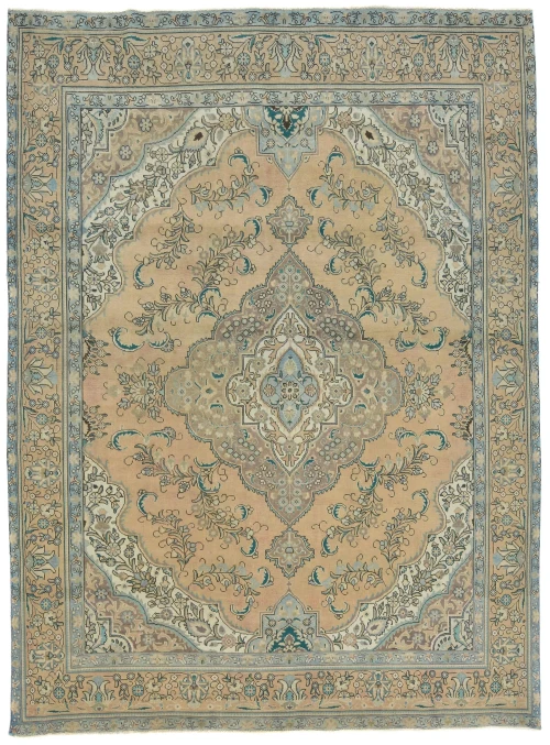 Semi Antique Muted Light Peach Floral 9X12 Distressed Vintage Oriental Rug