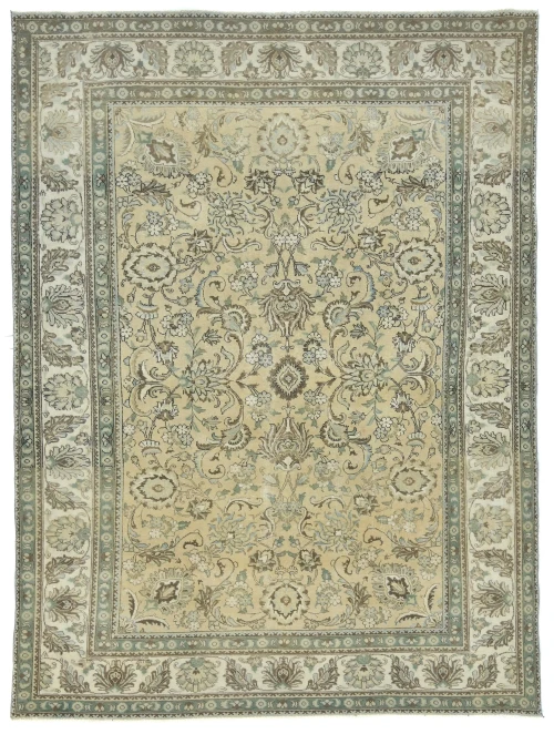 Semi Antique Muted Beige Floral 8X11 Distressed Vintage Oriental Rug